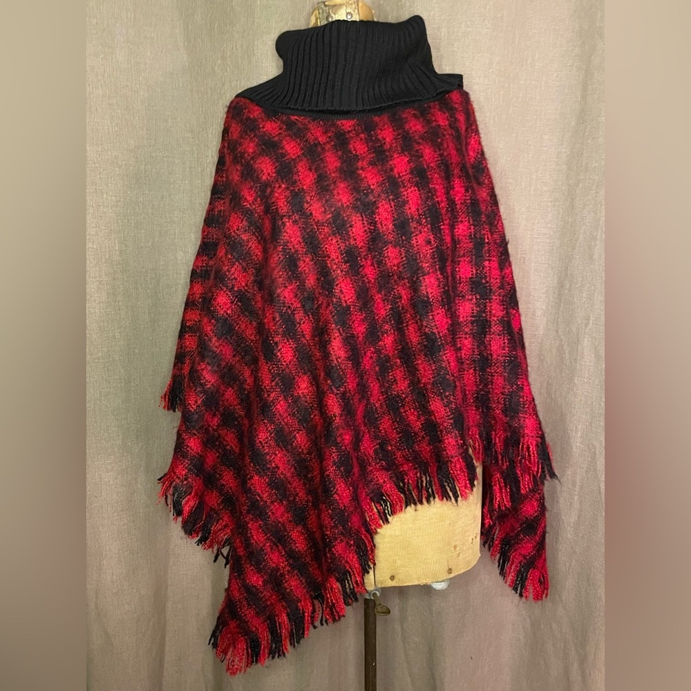 Red & Black Talbots check poncho/sweater